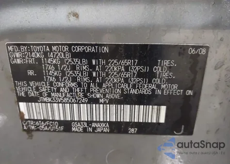 2008 Toyota Rav4 from USA, damaged, VIN JTMBK33V585067249